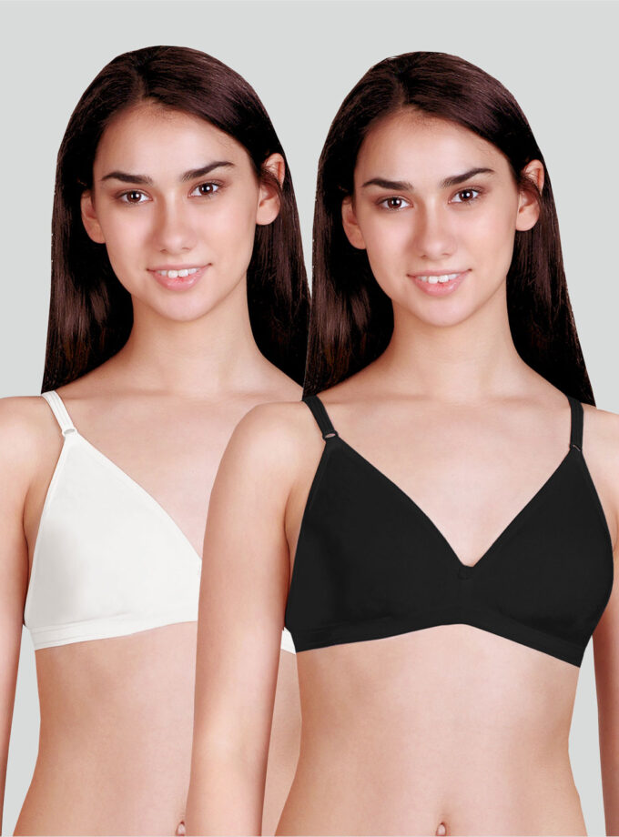 Basics Double Layered Non Wired Full Coverage Backless Bra (Pack of 2) Black White