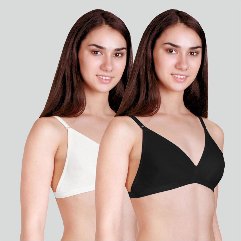Basics Double Layered Non Wired Full Coverage Backless Bra (Pack of 2) Black White