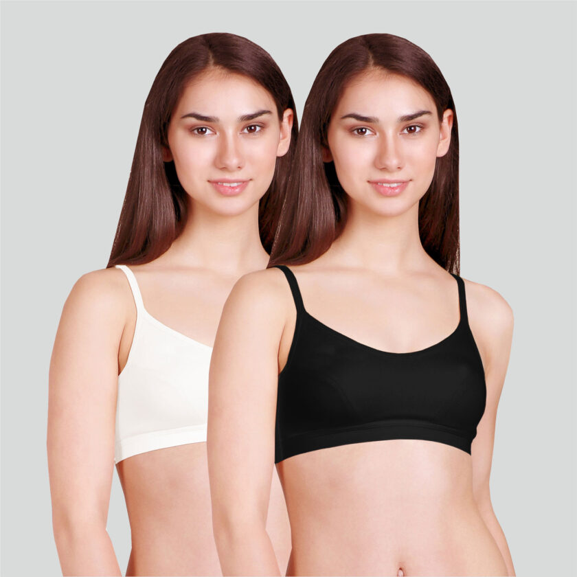 Teenage Bra Non Wired Full Coverage White/Black (Pack of 2)